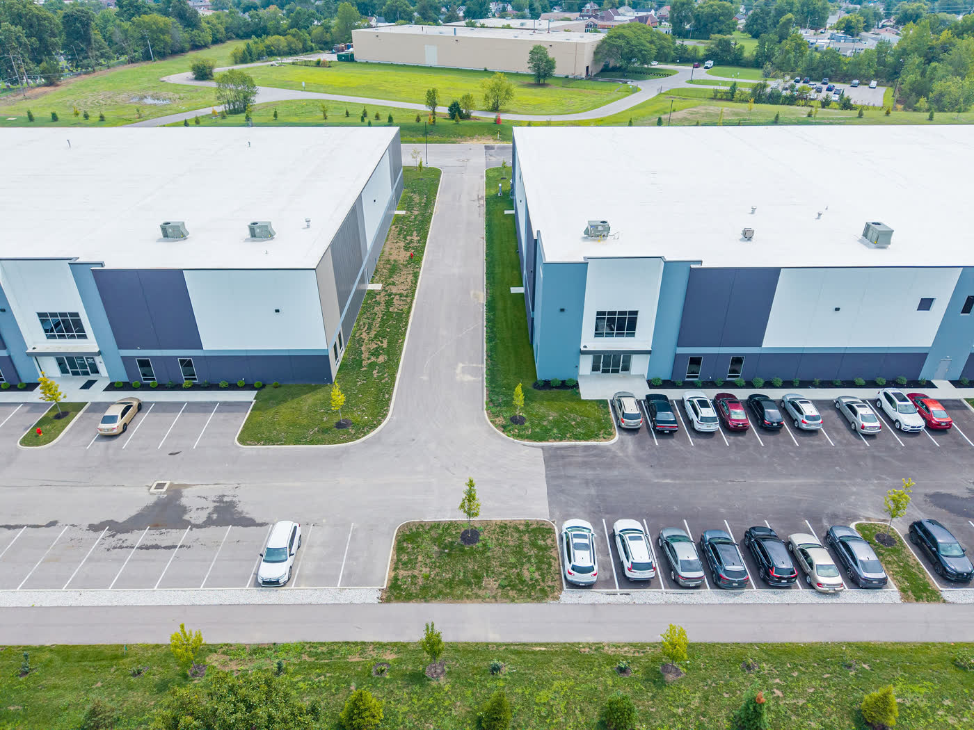 Both Grove City buildings with the parking court between them